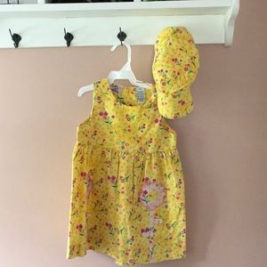 Toddler sundress with matching/reversible bucket hat, Butterscotch, size 4T